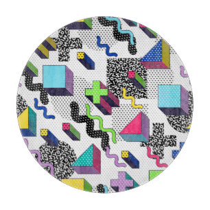 Vielfarbige geometrische Formen, Retromuster. Schneidebrett