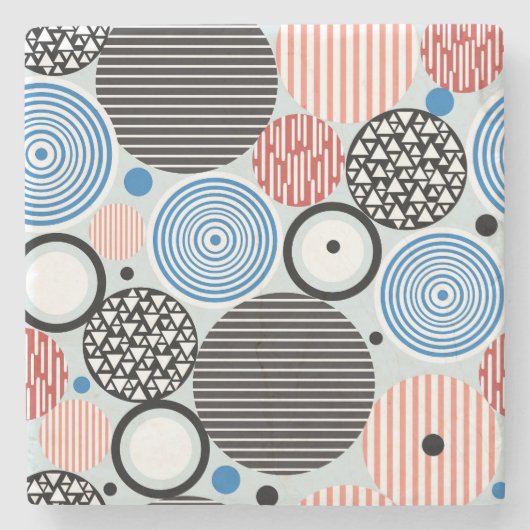 Vielfarbige Kreise, grafisches Musterdesign. Steinuntersetzer (Vorderseite)