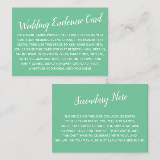 Vielseitiges individuelles DIY Wedding Seafoam Gre Begleitkarte (Vorne/Hinten)