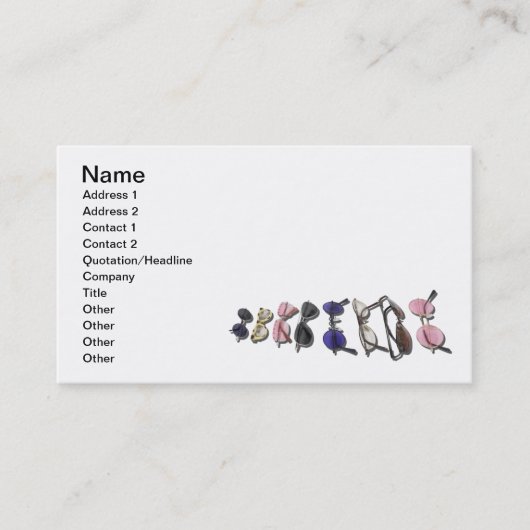 Vielzahl der bunten Gläser Visitenkarte (Vorderseite)