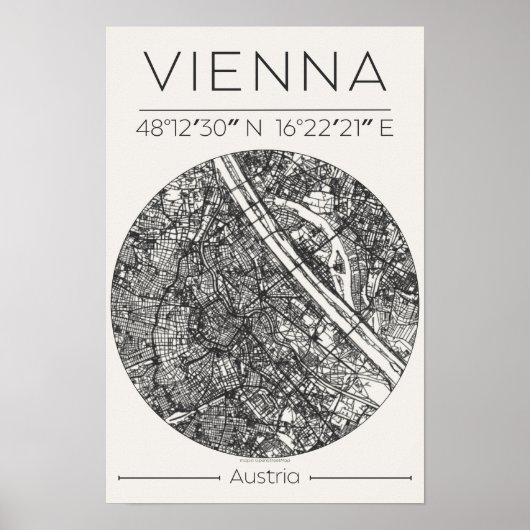 Vienna City Map Poster – Charcoal Minimal Wall Art (Vorne)