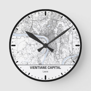 Vientiane Clock City Line Art Runde Wanduhr