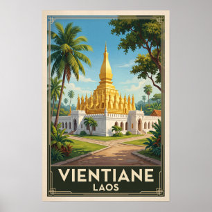 Vientiane Laos Vintage Retro Reise Poster