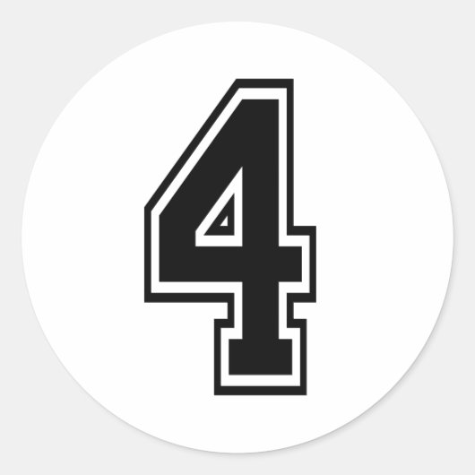 Vier 4 Black Sports Schriftart Klassischer Rundauf Runder Aufkleber (Vorderseite)