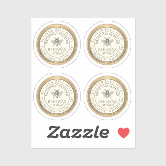 Vier 7/8" Bienenwachs-Lippen-Balmmarken wasserdich Aufkleber (Blatt)