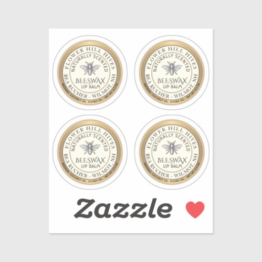 Vier 7/8" Bienenwachs-Lippen-Balmmarken wasserdich Aufkleber (Blatt)