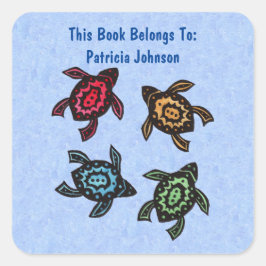 Vier Abstrakte Schildkröten, mehrfarbige Muscheln  Quadratischer Aufkleber