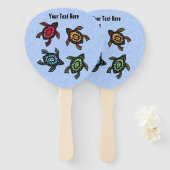 Vier Abstrakte Schwarze Schildkröten Farbige Musch Fächer (Vorne und Hinten)