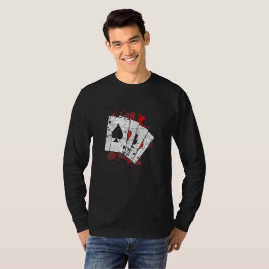 Vier Asse Poker Spielkarten Casino Texas Holdem T-Shirt (Vorne ganz)