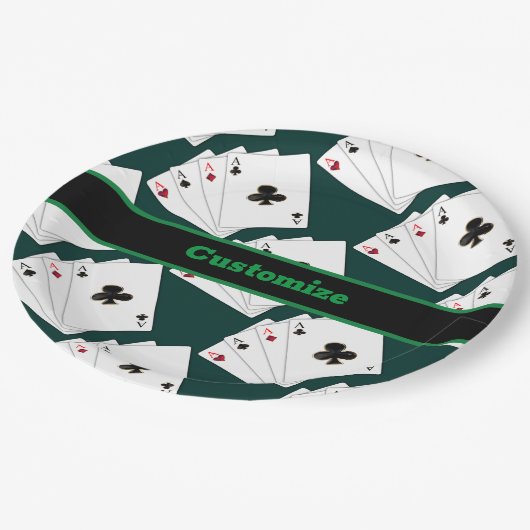 Vier Asse Spielkarten Pappteller (Schrägansicht)