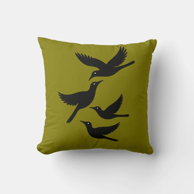 Vier Aufrufe von Vögeln Retro Mitte des Jahrhunder Kissen (Vorderseite)