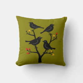 Vier Aufrufe von Vögeln Retro Mitte des Jahrhunder Kissen
