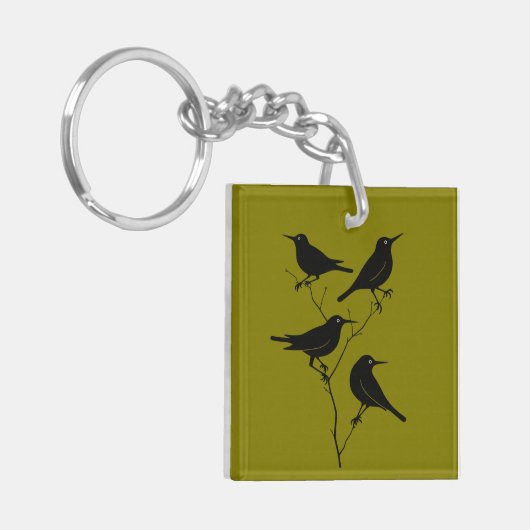 Vier Aufrufe von Vögeln Retro Mitte des Jahrhunder Schlüsselanhänger (Vorderseite links)