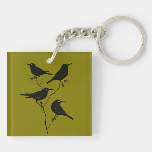 Vier Aufrufe von Vögeln Retro Mitte des Jahrhunder Schlüsselanhänger (Rückseite)