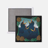 Vier aufrufende (farbige) Vögel Magnet (Vorderseite/Rückseite)