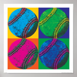 Vier Baseballs in verschiedenen Farben Poster