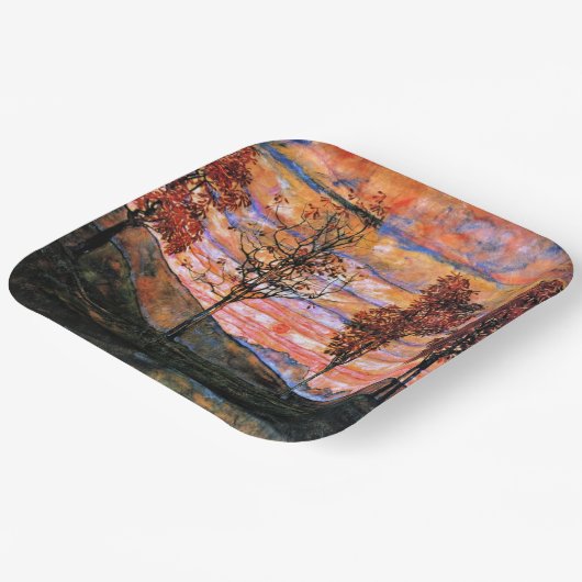 Vier Bäume, Kunst von Egon Schiele, Pappteller (Gewinkelt)