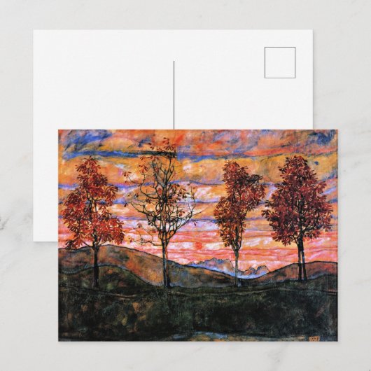 Vier Bäume, Kunst von Egon Schiele, Postkarte (Vorne/Hinten)