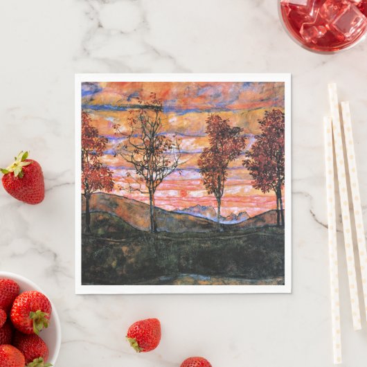 Vier Bäume, Kunst von Egon Schiele, Serviette (Beispiel)