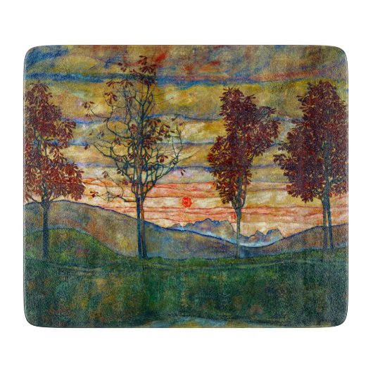 Vier Bäume (Landschaftskunst) (von Egon Schiele) Schneidebrett (Vorderseite)