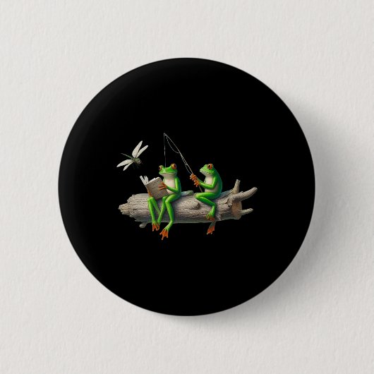 Vier Beine Frosch Auf Einem Baumstamm Frosch Fisch Button (Vorderseite)
