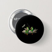 Vier Beine Frosch Auf Einem Baumstamm Frosch Fisch Button (Vorne & Hinten)