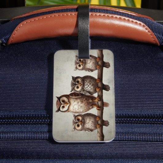 Vier bezaubernde Eulen Gepäckanhänger (Rückseite Insitu 4)