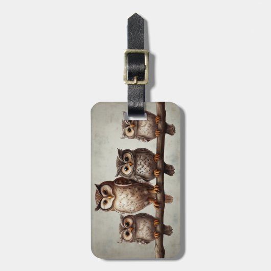 Vier bezaubernde Eulen Gepäckanhänger (Vorderseite vertikal)