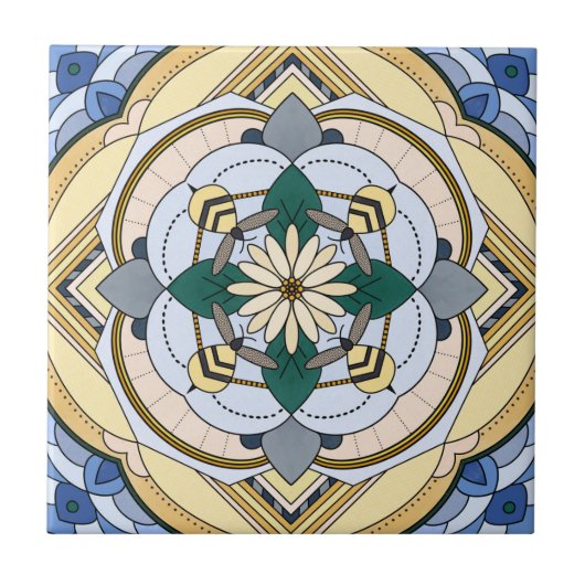 Vier Biene Floral Mandala Fliese (Vorderseite)