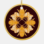 Vier Bienen auf dunkelbraunem Goldfeldrand Keramik Ornament (Hinten)