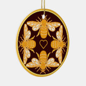 Vier Bienen auf dunkelbraunem Goldfeldrand Keramik Ornament (Rechts)