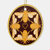 Vier Bienen auf dunkelbraunem Goldfeldrand Keramik Ornament (Links)