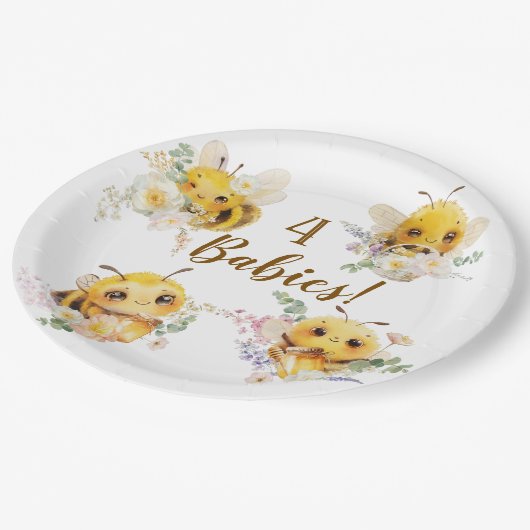 Vier Bienenpapier-Teller Pappteller (Schrägansicht)