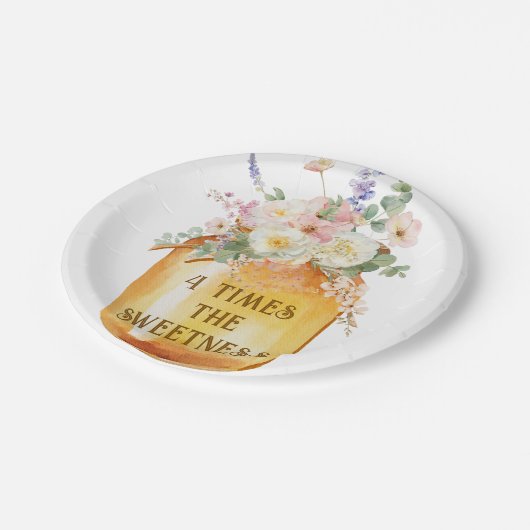 Vier Bienenpapier-Teller Pappteller (Schrägansicht)