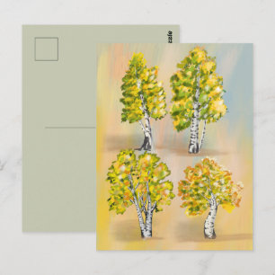 Vier Birken in Farbe, Botanik. Postkarte