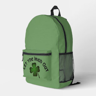 Vier-Blatt-Klee-Lass die Iren auf grünem Custom Bedruckter Rucksack