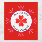 Vier-Blätter-Klee auf Weiß und Rot Weinetikett (Einzelnes Label)