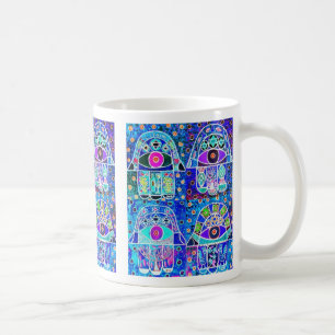 Vier Blau Hamsa Vintage Tapastry Judaika Kaffeetasse
