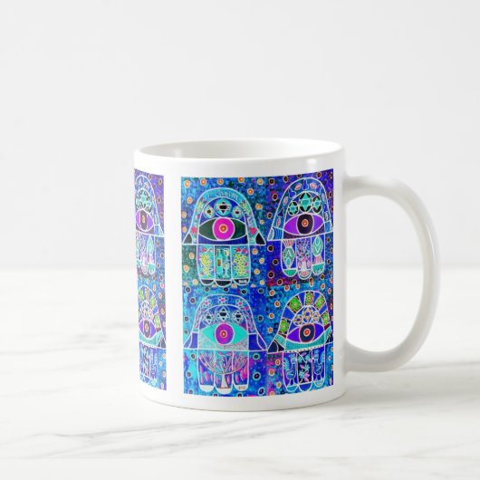 Vier Blau Hamsa Vintage Tapastry Judaika Kaffeetasse (Rechts)