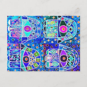 Vier Blaue Hamsa Vintage Tapastry Judaica Postkarte