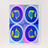 Vier blaue Monde Kunst Puzzle (Vertikal)