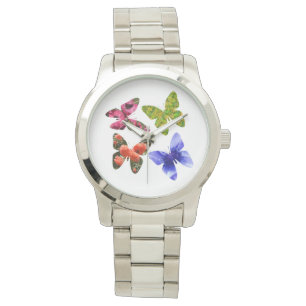 Vier Blume Schmetterlinge, große Unisex Armbanduhr