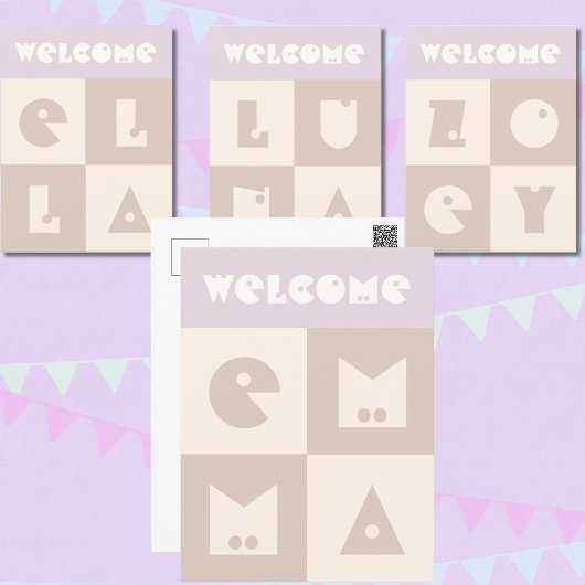 Vier-Buchstaben-Gratulation für das neugeborene Mä Postkarte