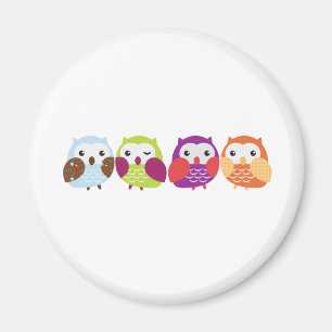 Vier bunte Eulen Magnet