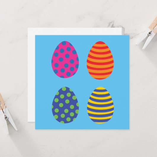 Vier bunte Ostereier Karte (Vorderseite/Rückseite Beispiel)