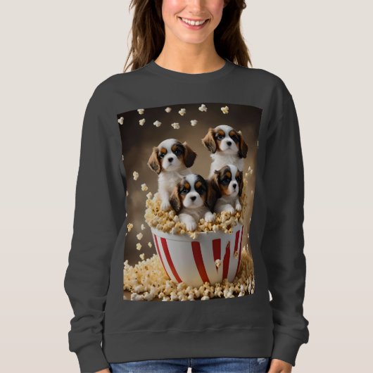 Vier Cavalier Spaniel Welpen im Popcorn, Sweatshirt (Vorderseite)