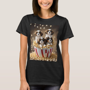Vier Cavalier Spaniel Welpen im Popcorn, T-Shirt
