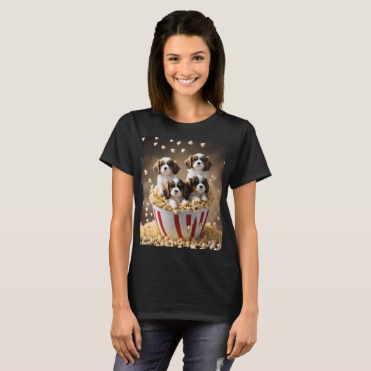 Vier Cavalier Spaniel Welpen im Popcorn, T-Shirt (Vorne ganz)