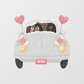 Vier Cavalier-Spaniels im Auto mit Herz Fensteraufkleber (Blatt)