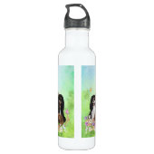 Vier Cavalier-Spaniels in Blume Edelstahl Edelstahlflasche (Rückseite)